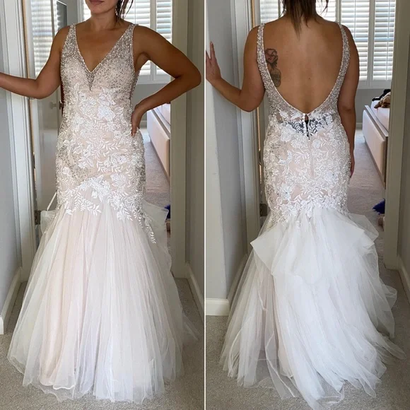 chinese dress ladies Mermaid V-Neck Sleeveless Fishtail Lace Court Bridal Wedding Dress